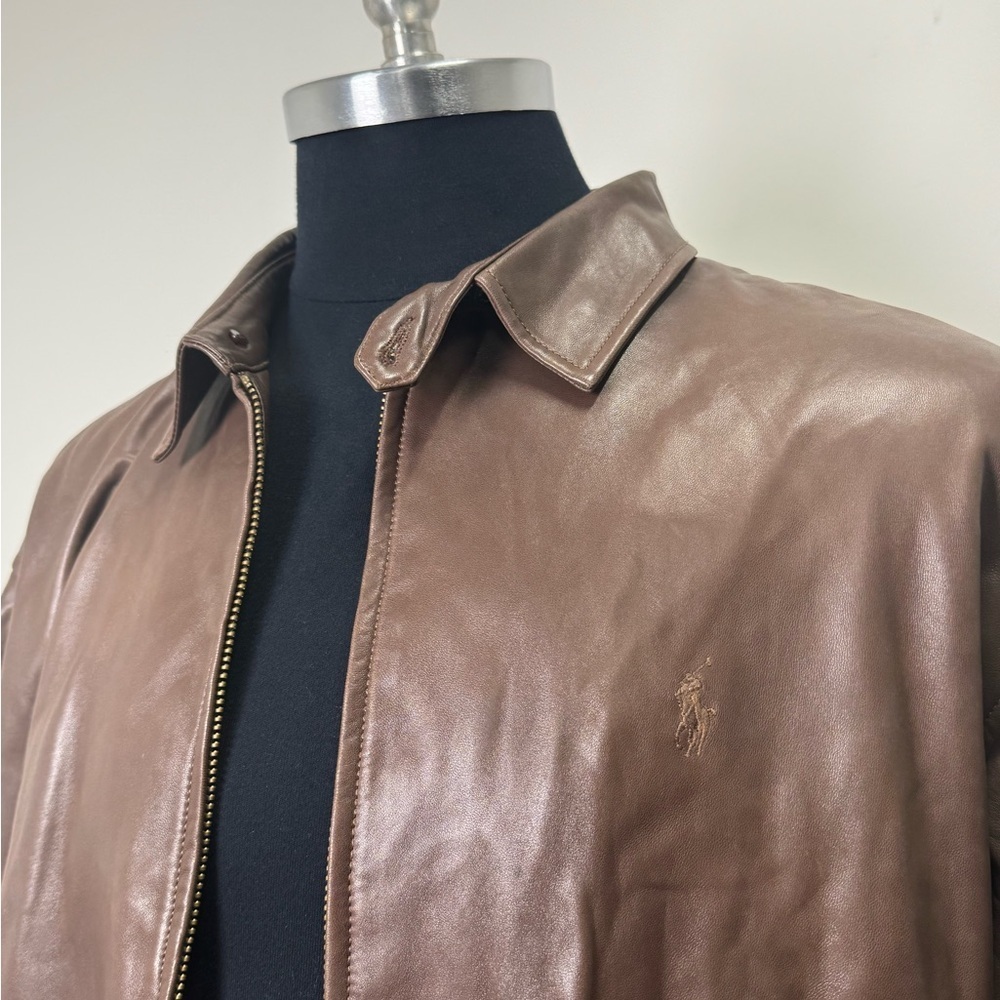 Vintage 90s Polo Ralph Lauren Brown Leather Jacket Men’s XXL